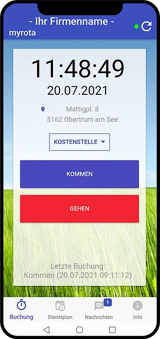 Arbeitszeitaufzeichnung am Smartphone mit Kommen und Gehen Buttons